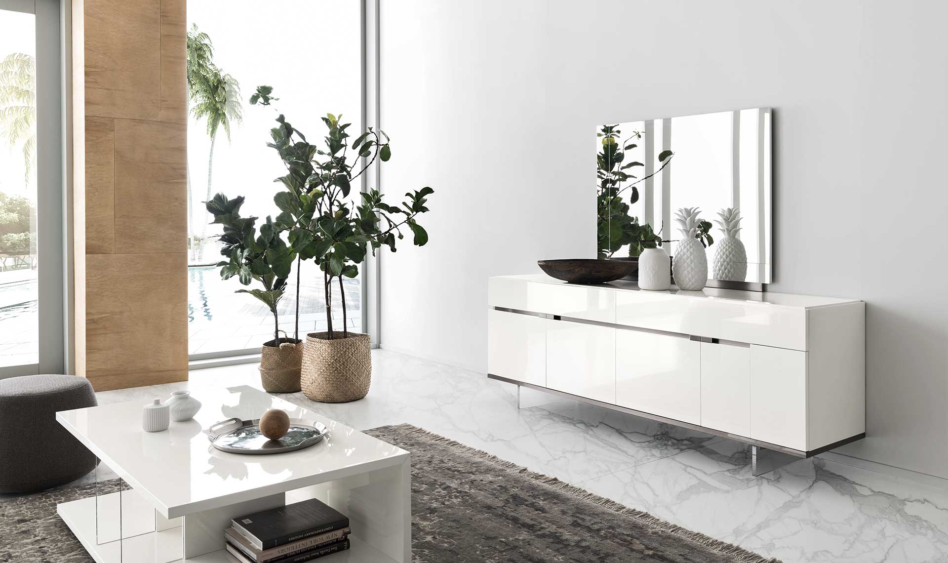 ALF ARTEMIDE White Glossy Buffet - Modern Sideboard for Dining Room, Living Room & Entryway Storage