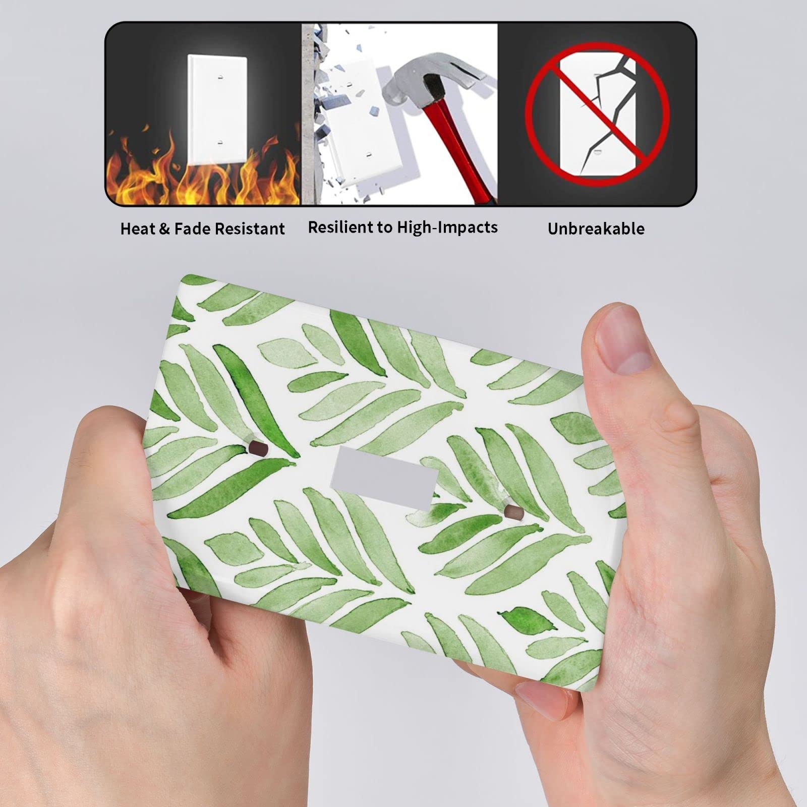 Decorative Leaves Green Light Switch Cover - Single Toggle Wall Plate (4.5 x 2.76 Inch) for Kitchen, Bathroom & Bedroom - Stylish 1 Gang Switch Plate for Home Decor & Interior Design