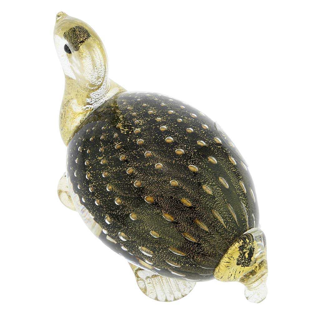 Authentic Murano Glass Bullicante Turtle Figurine - Handcrafted Black Venetian Art Piece | Perfect for Home Decor, Gift, or Collectible