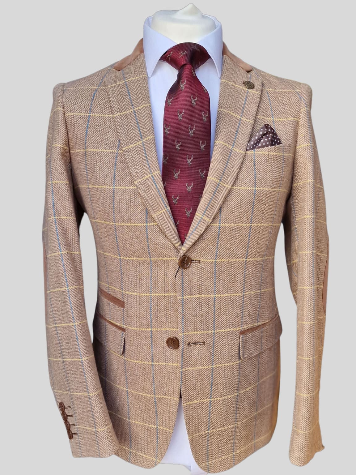 Marc Darcy Dx7 Oak Tweed Herringbone Check Blazer - Men's Slim Fit Wool Blend Sport Coat for Business & Wedding - Perfect for Office, Formal Events & Special Occasions