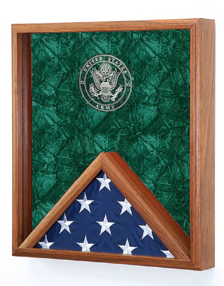 3x5 Flag and Medal Display Case - Military Shadow Box Wall Display with Laser Engraved Army Emblem - Perfect for Veterans, Memorials, and Home Decor