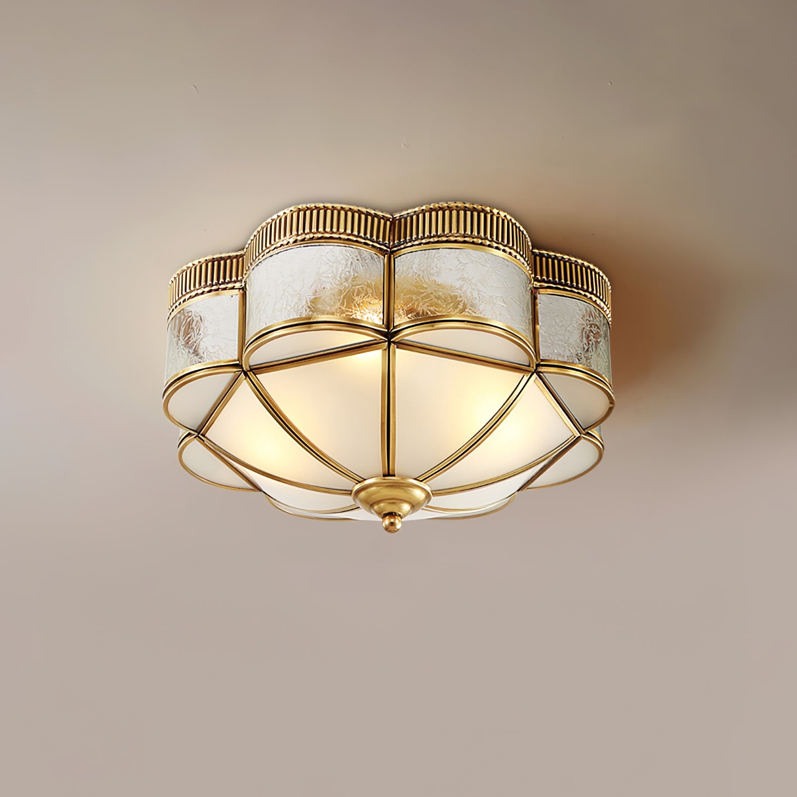 Vintage Brass Dome Flush Mount Ceiling Light Fixture - Elegant Lighting for Living Room, Bedroom, or Hallway