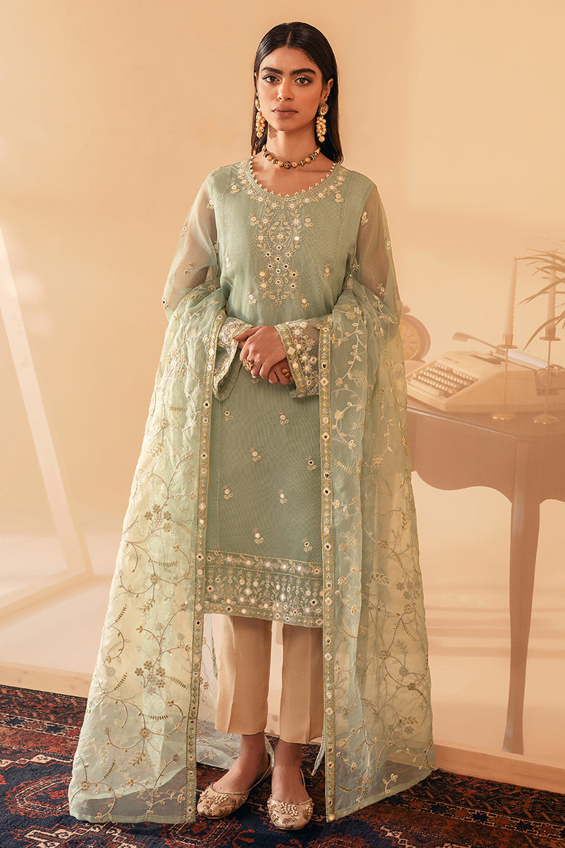 Jade Blaze Net 2-Piece Set (Embroidered Shirt & Dupatta) - Elegant Ethnic Outfit for Weddings, Parties & Festive Occasions