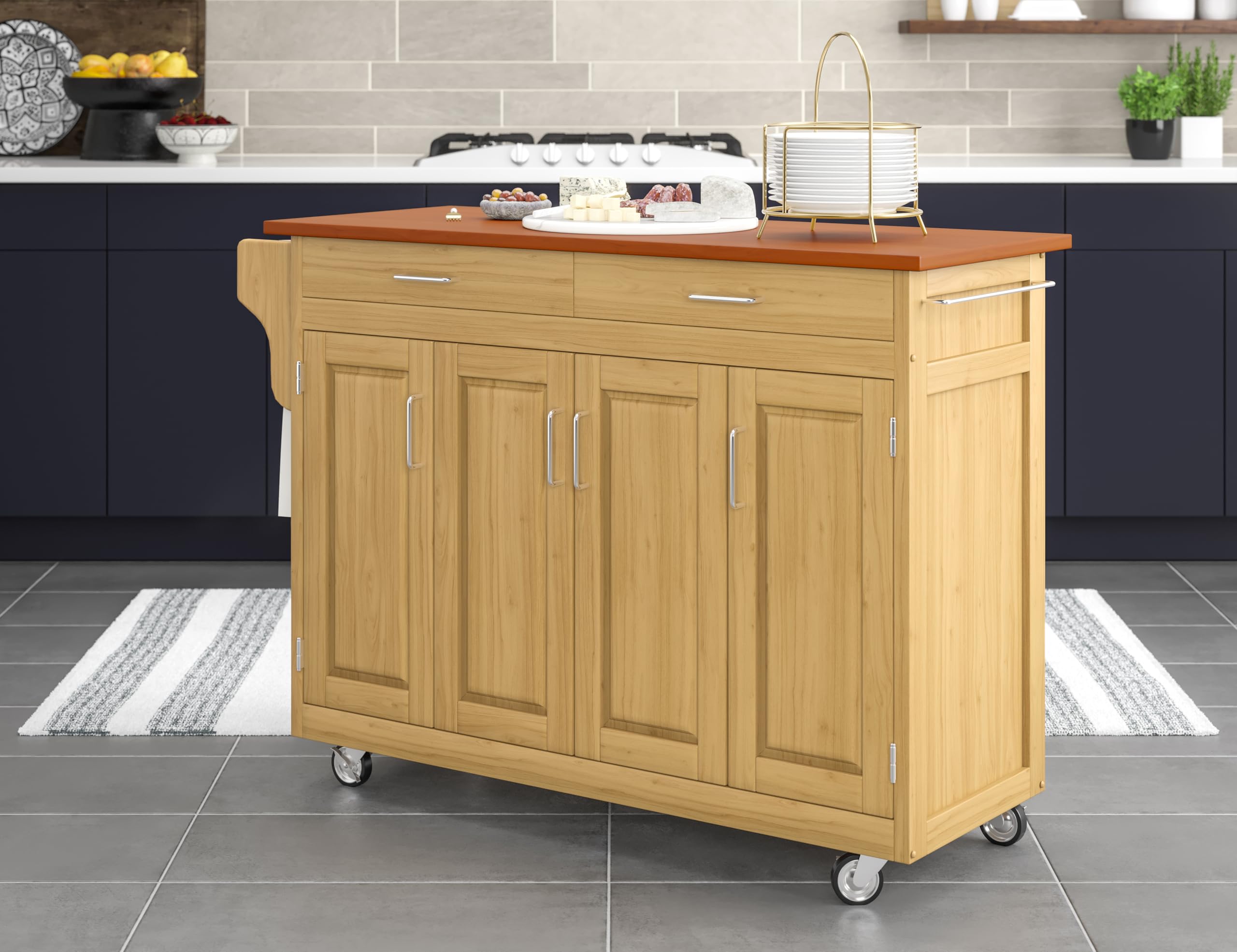Homestyles Oak Kitchen Cart with Wheels - Natural Wood Rolling Island for Small Spaces - Perfect for Storage, Prep Work, and Serving in Apartments & Compact Kitchens