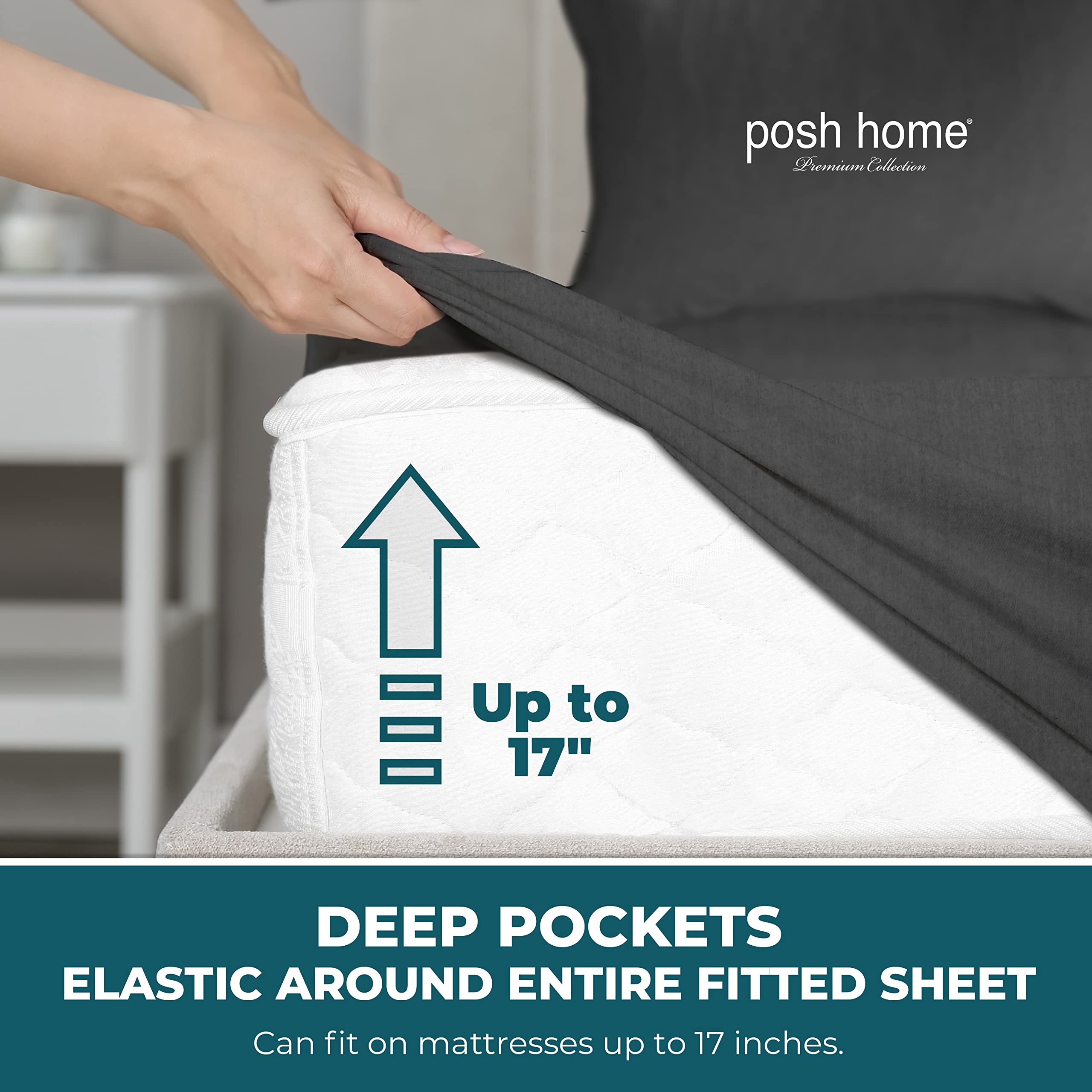 Posh Home Jersey Knit Sheet Set – 4-Piece Soft Cotton Jersey Bed Sheets for King Size Beds – Breathable T-Shirt Material Includes Flat Sheet, Fitted Sheet & 2 Pillowcases – Perfect for All-Season Comfort in Gray | Ideal for Cozy Nights, Guest Rooms & Modern Bedrooms