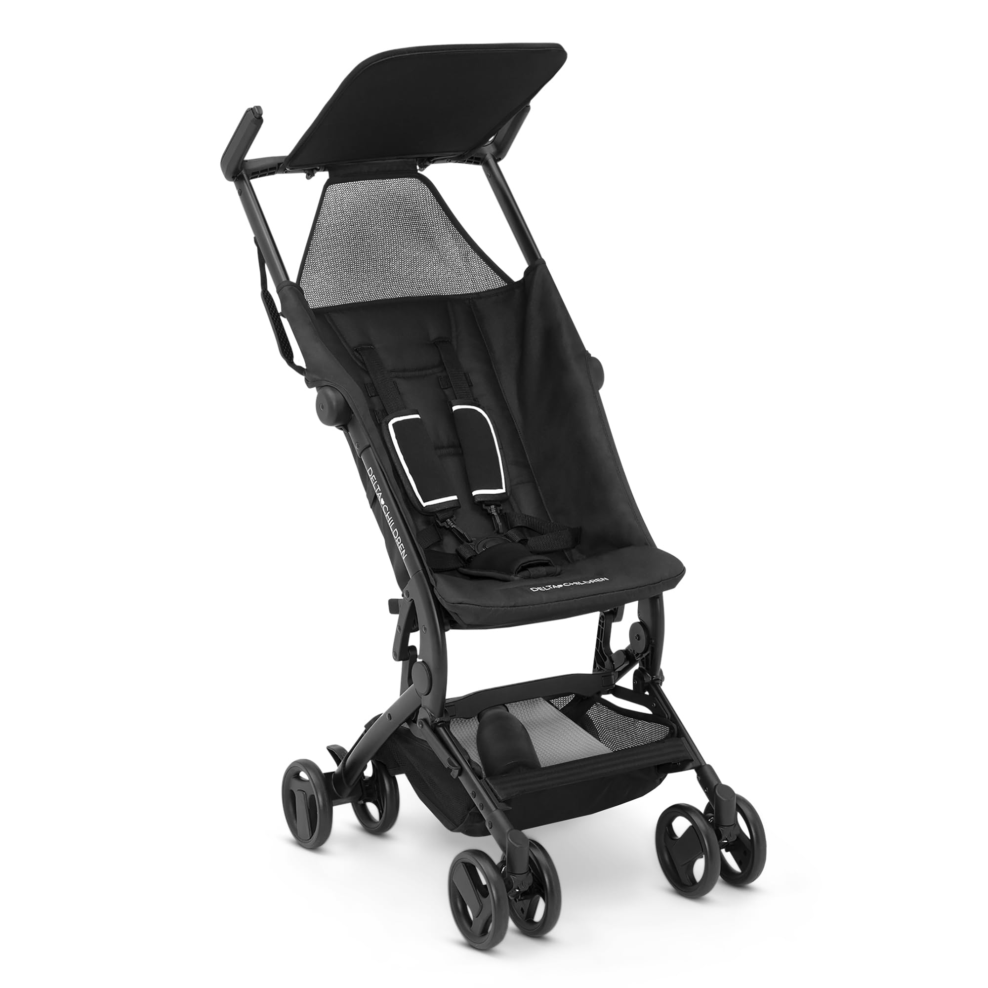 Delta Children Lightweight Compact Folding Travel Stroller - Airplane Approved Carry-On Stroller for Toddlers - Perfect for Air Travel, Shopping & Daily Use - Black