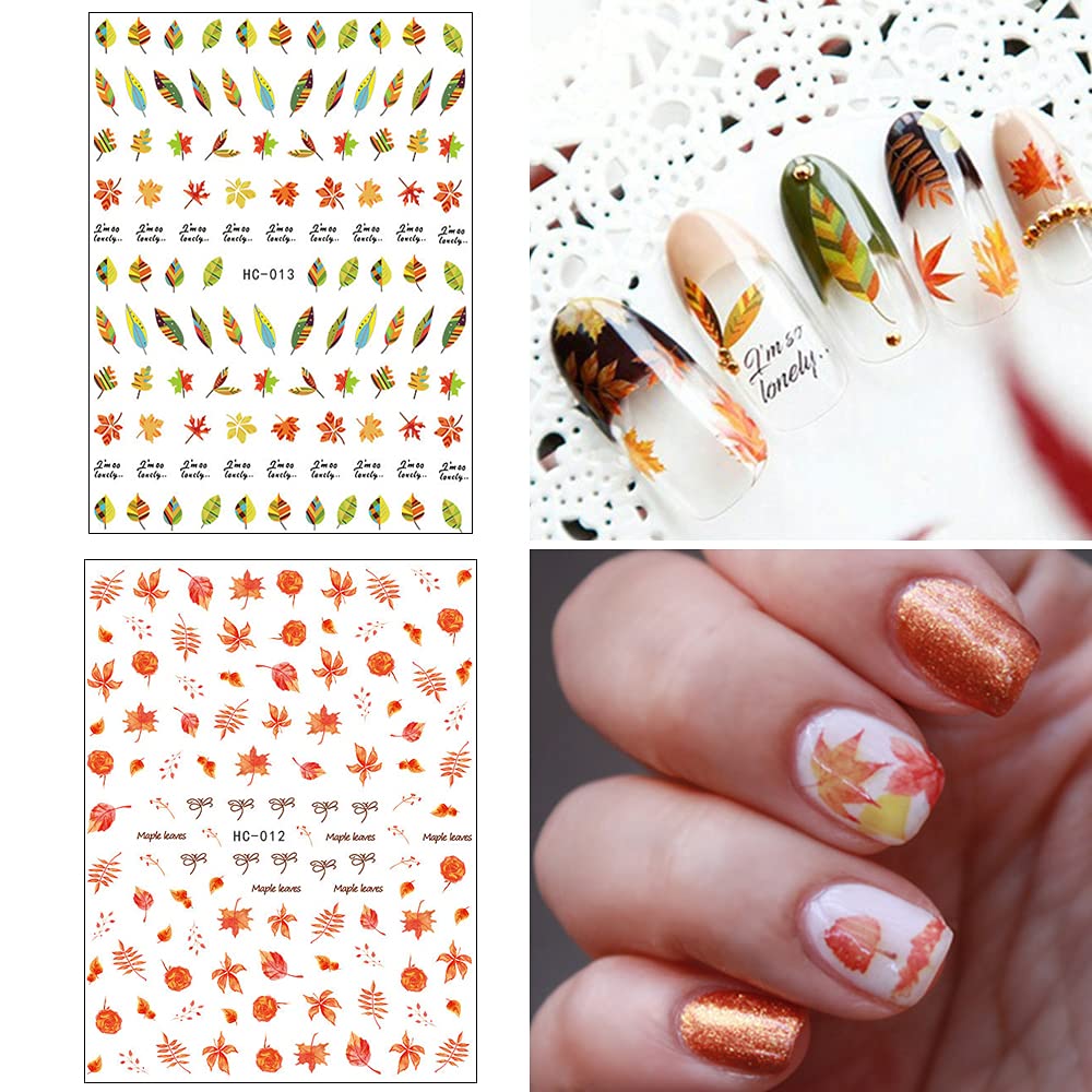3D Self-Adhesive Fall Nail Stickers - Autumn Maple Leaf Nail Art Decals for Acrylic Nails | Thanksgiving Nail Accessories for Women, Girls & Kids (8 Sheets) | Perfect for Halloween, Thanksgiving Parties & Seasonal Nail Art Designs