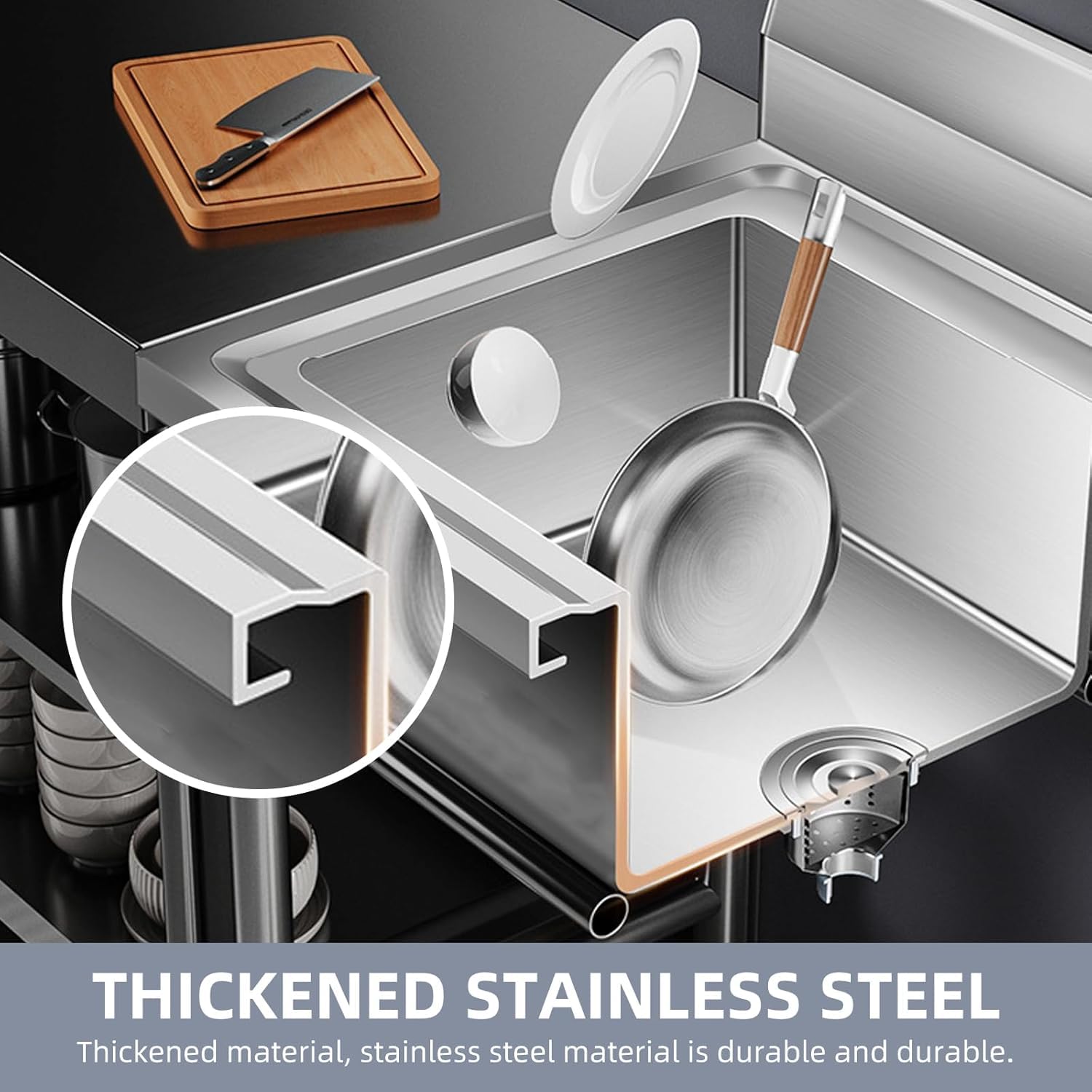 Stainless Steel Utility Sink with Legs and Faucet - 20 Inch Single Bowl Kitchen Sink for Garage, Laundry Room, Outdoor, Commercial Restaurant | Heavy-Duty Free Standing Shop Sink for Backyard, Garden, Patio & Industrial Use