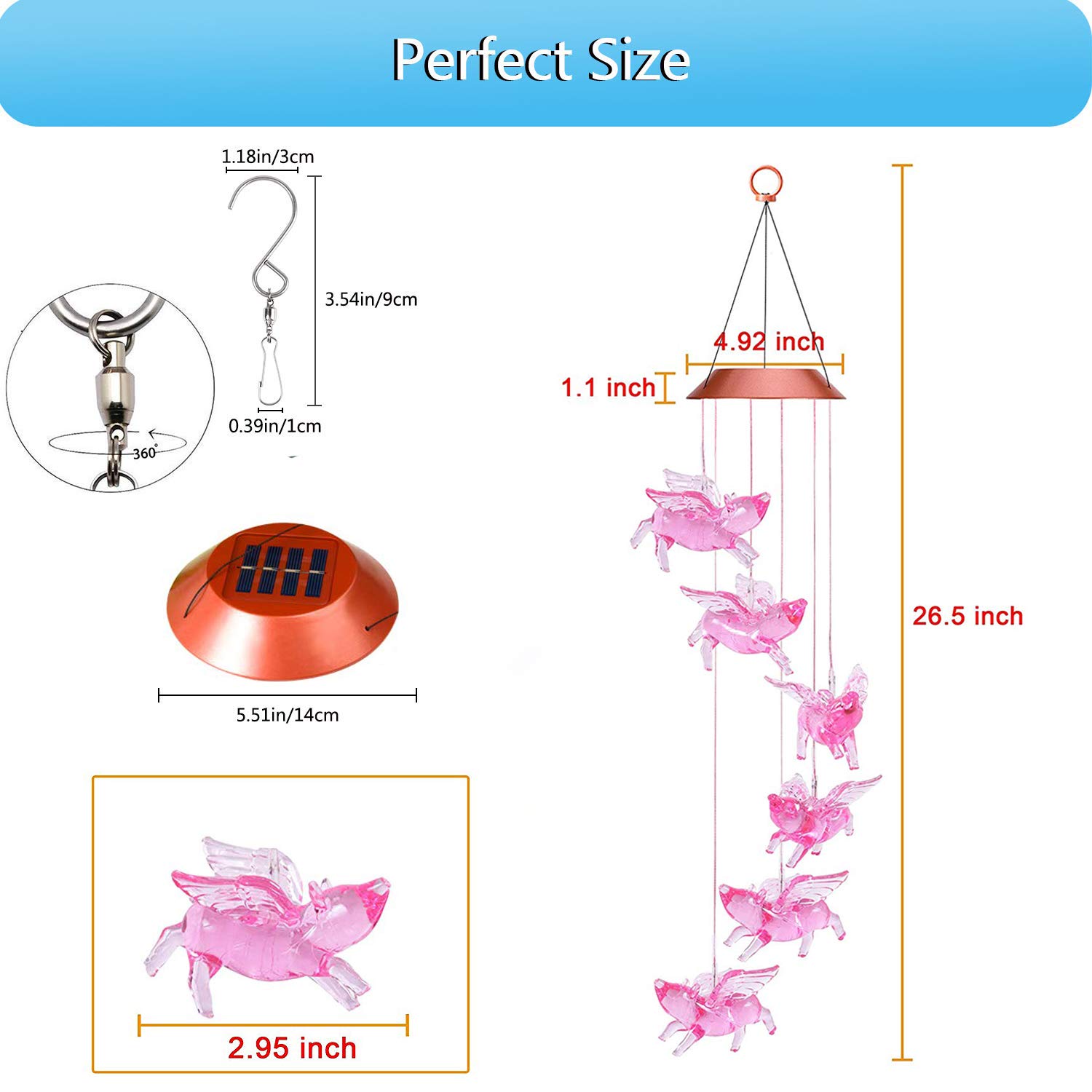 Solar-Powered LED Flying Pig Wind Chimes - Waterproof Outdoor Garden Decor with String Lights for Patio, Balcony, Yard & Window | Perfect for Parties, Bedroom Decor & Relaxing Outdoor Ambiance