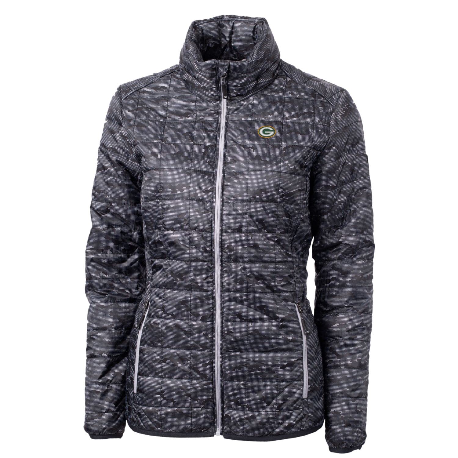 Cutter & Buck Women's NFL Rainier Printed Full-Zip Puffer Jacket - Waterproof Winter Coat for Football Fans, Outdoor Activities & Cold Weather Fashion