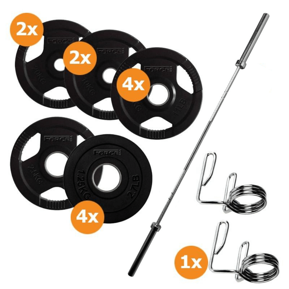 Force USA 95kg Olympic Barbell & Weight Plates Set - Home Gym Strength Training Equipment for Weightlifting & CrossFit Workouts