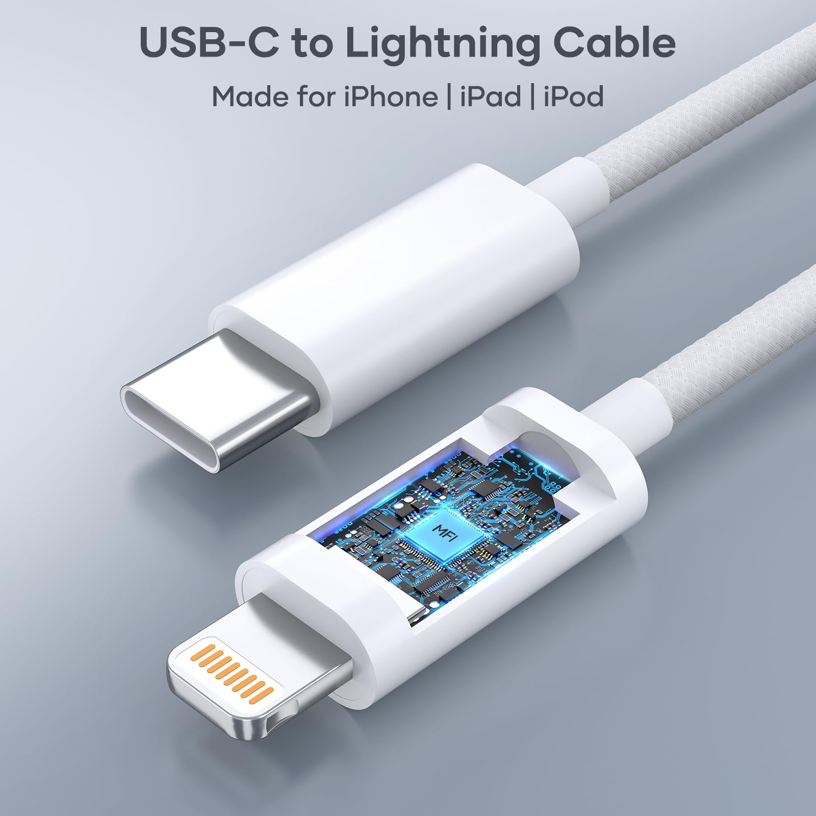 Premium MFi Certified USB C to Lightning Cable 2-Pack 6ft - Fast Charging Braided Durable iPhone Charger for iPhone 14/13/12/11 Pro Max, iPad & More - Perfect for Home, Office & Travel Charging