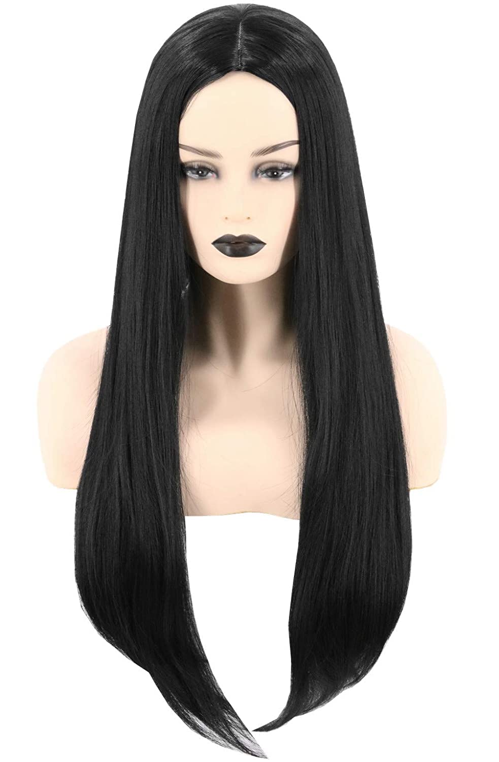 TRESSED UP Long Straight Black Synthetic Wigs for Women - Natural Looking Front Lace Wig with Realistic Hairline - Perfect for Cosplay, Daily Wear & Special Occasions