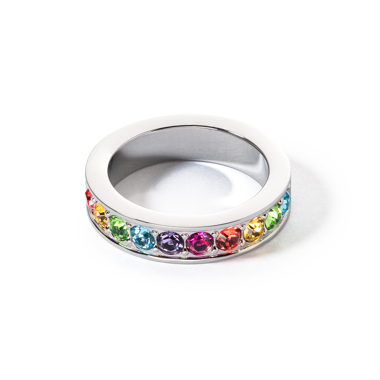 Stainless Steel Ring with Crystals - Elegant Silver Multicolor Jewelry for Women - Perfect for Parties, Weddings & Everyday Wear
