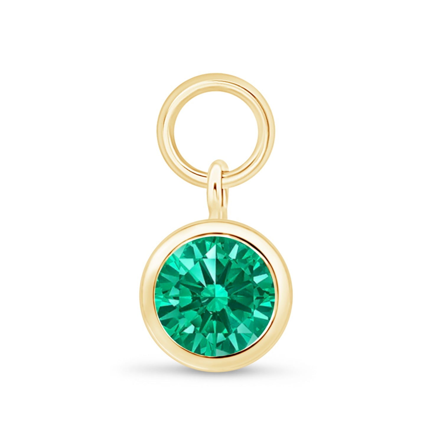 14K Solid Yellow Gold Bezel Set Emerald Charm Hoop Earrings - Perfect for Weddings, Parties & Everyday Elegance