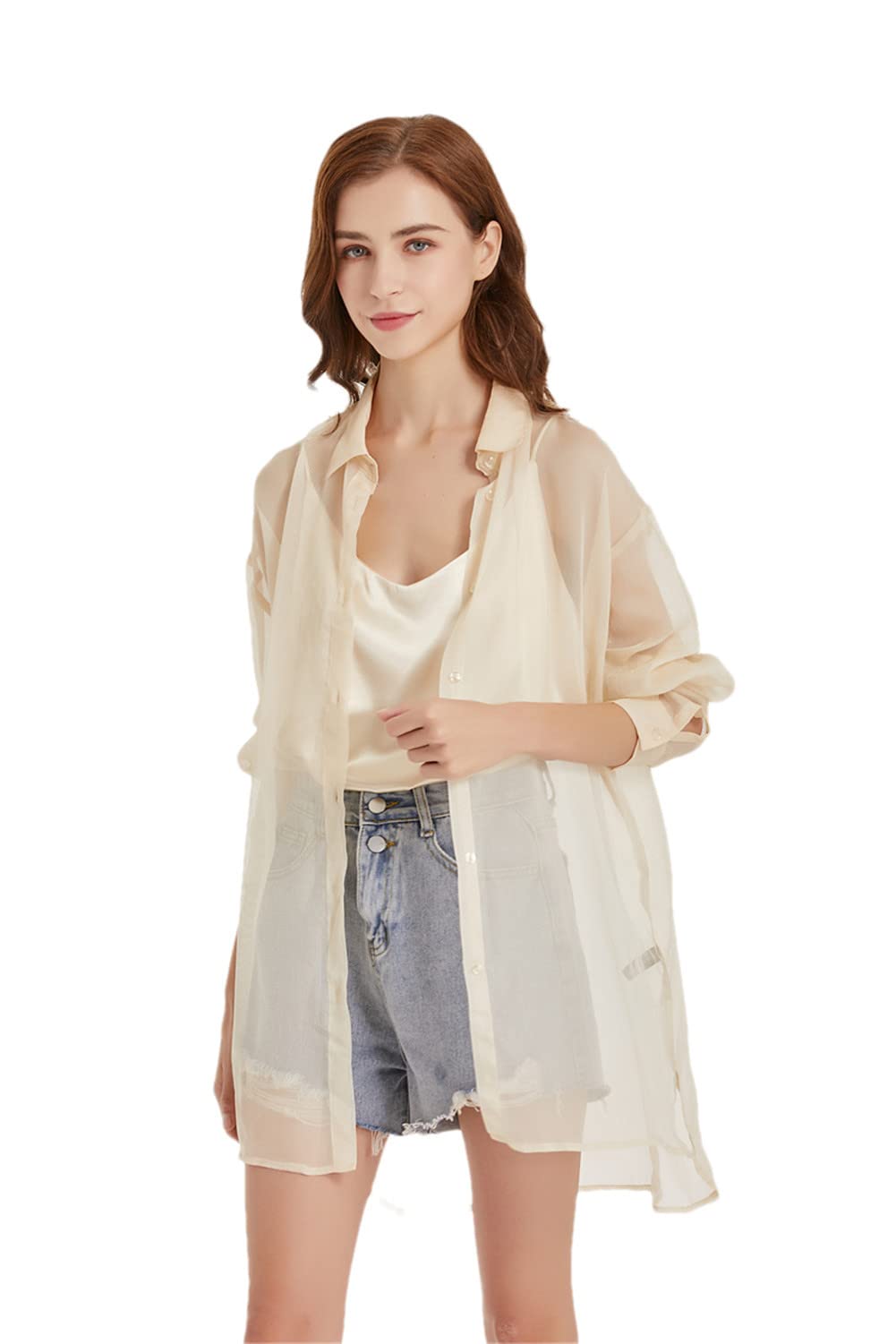 Oversize Summer Blouse for Women - Flowy Chiffon Long Sleeve Top - Plus Size Casual & Work Shirt | Perfect for Office Wear, Date Nights & Summer Outfits