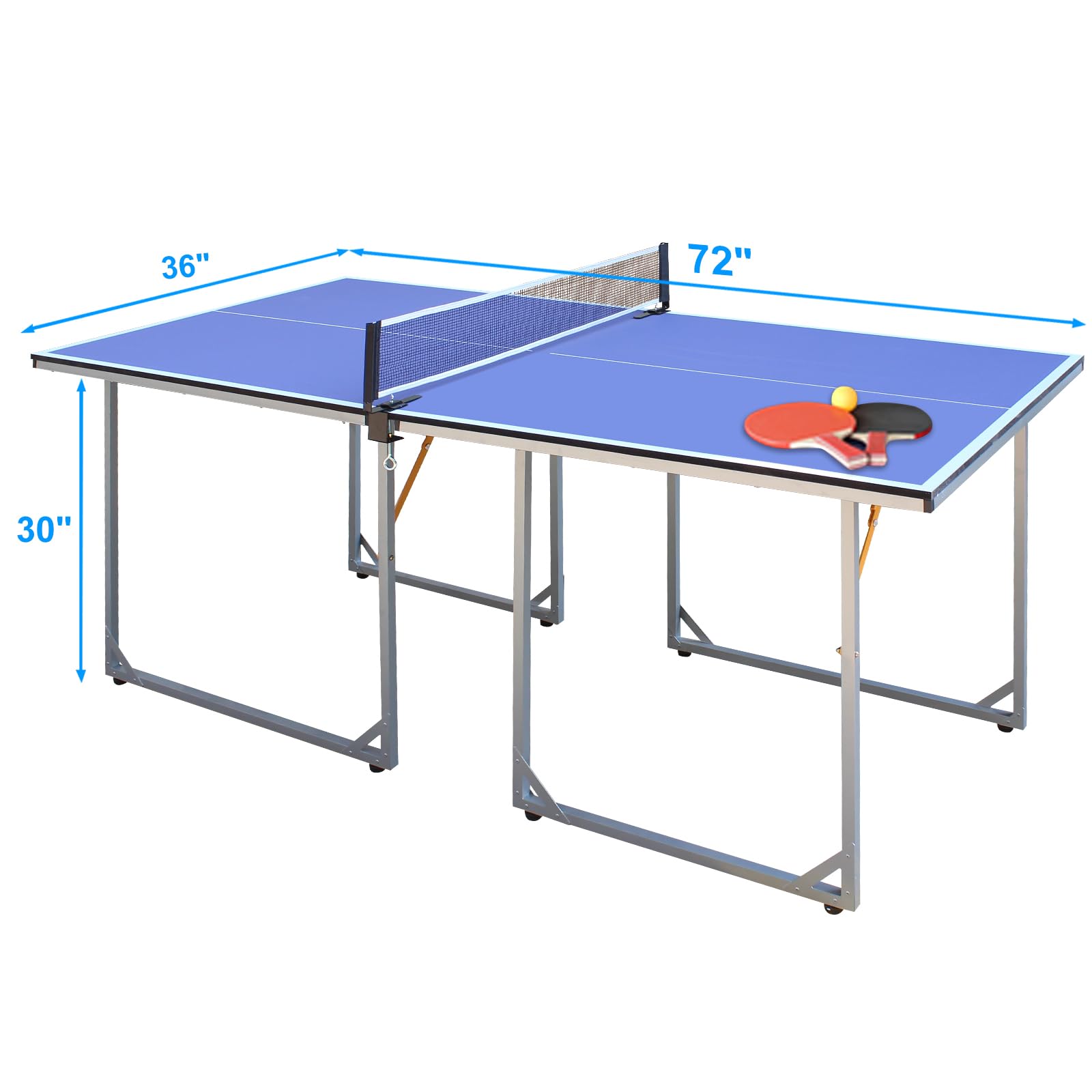 6' x 3' Foldable Ping Pong Table Set with Net, 2 Paddles & 3 Balls - Portable Mid-Size Table Tennis for Indoor/Outdoor Use - Perfect for Home, Office, Backyard or Game Room Entertainment