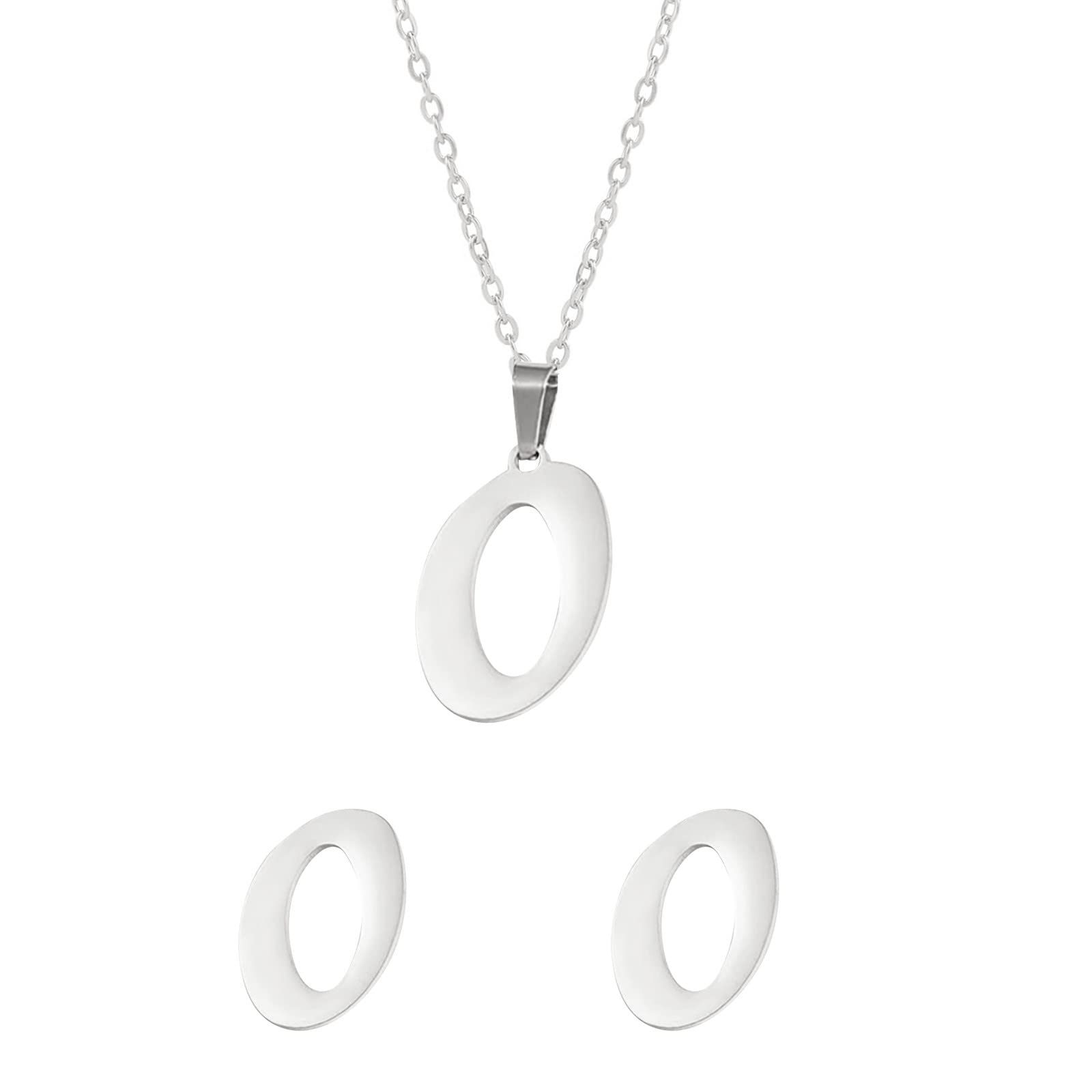 Premium Titanium Steel Jewelry Set - Stainless Steel Pendant Necklace & Earrings with English Letters | Unisex Fashion Accessory | Hypoallergenic & Fade-Resistant | Perfect for Gifts, Parties, and Everyday Wear