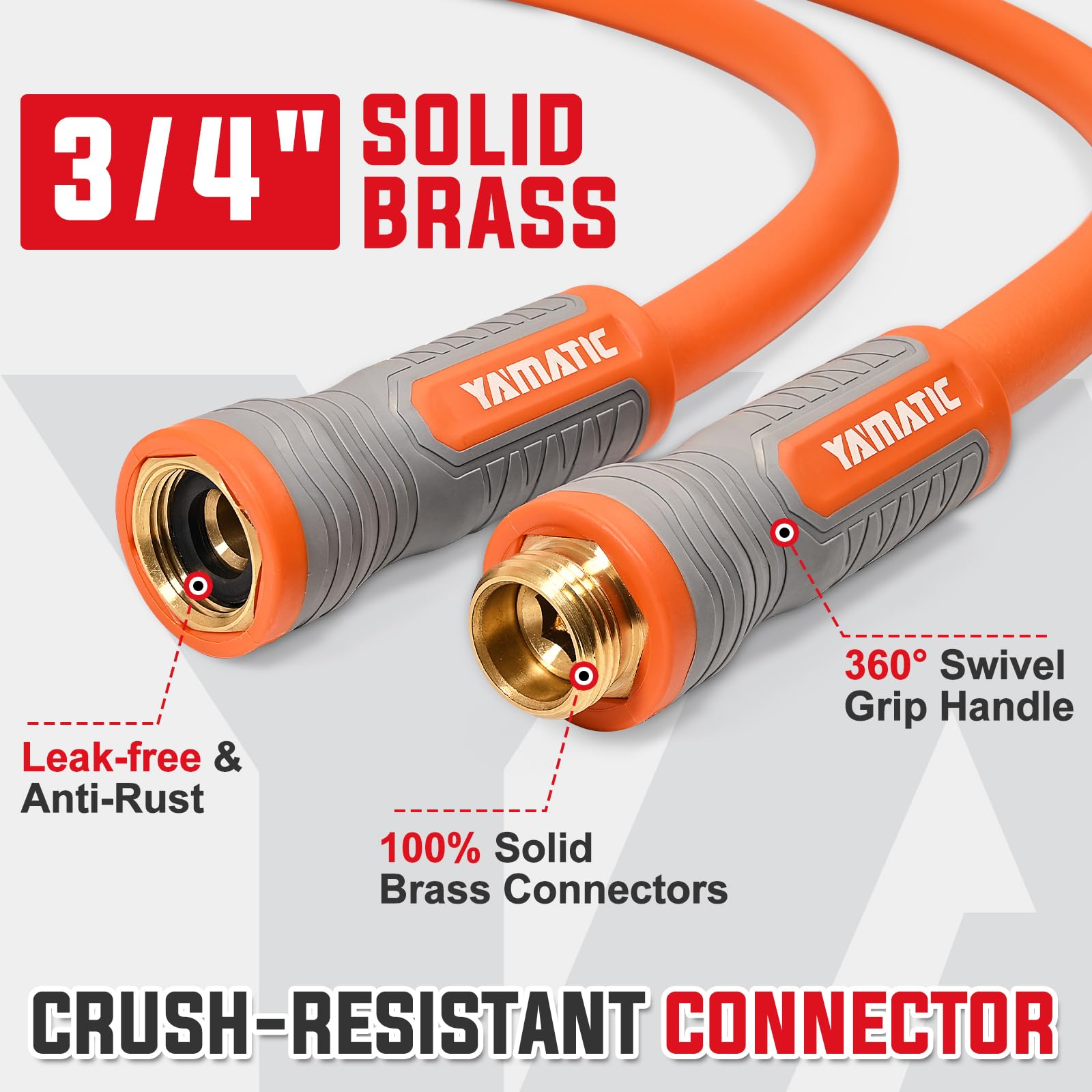 YAMATIC 50ft 5/8 Inch Ultra Flexible Garden Hose with Solid Brass Quick Connect Set - Perfect for Watering Lawns, Washing Cars & Outdoor Cleaning