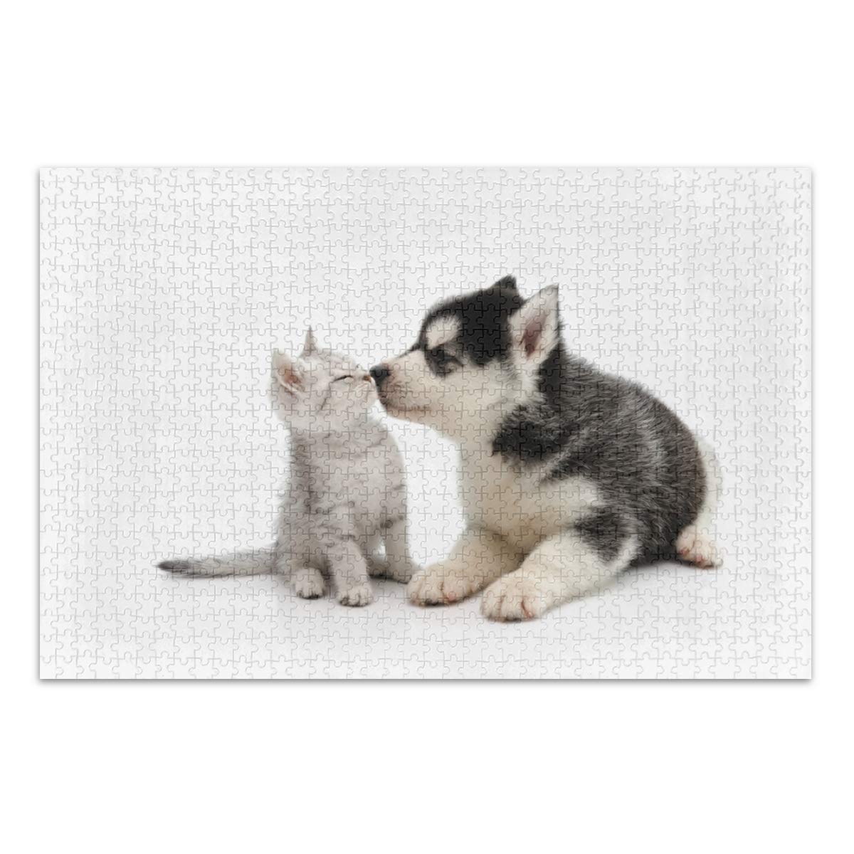 500-Piece Jigsaw Puzzle for Kids & Adults - Adorable Puppy Kissing Tabby Kitten - Educational Family Puzzle Game Gift for Birthday & Holiday Fun