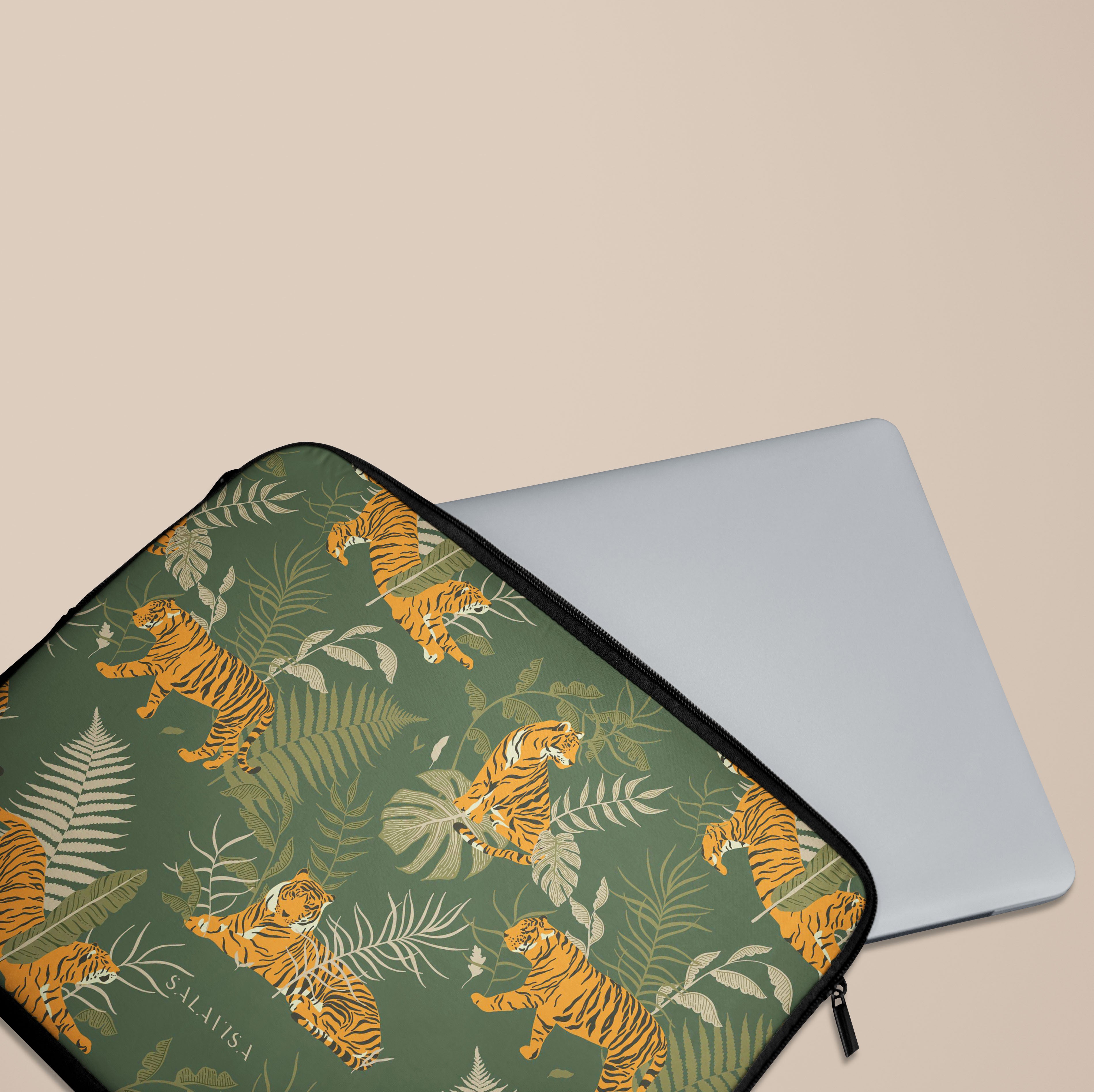 Premium Yellow Tiger Print Laptop Sleeve - 13 Inch Laptop Case with Soft Padding & Water Resistant Protection - Perfect for Work, School & Travel Accessories