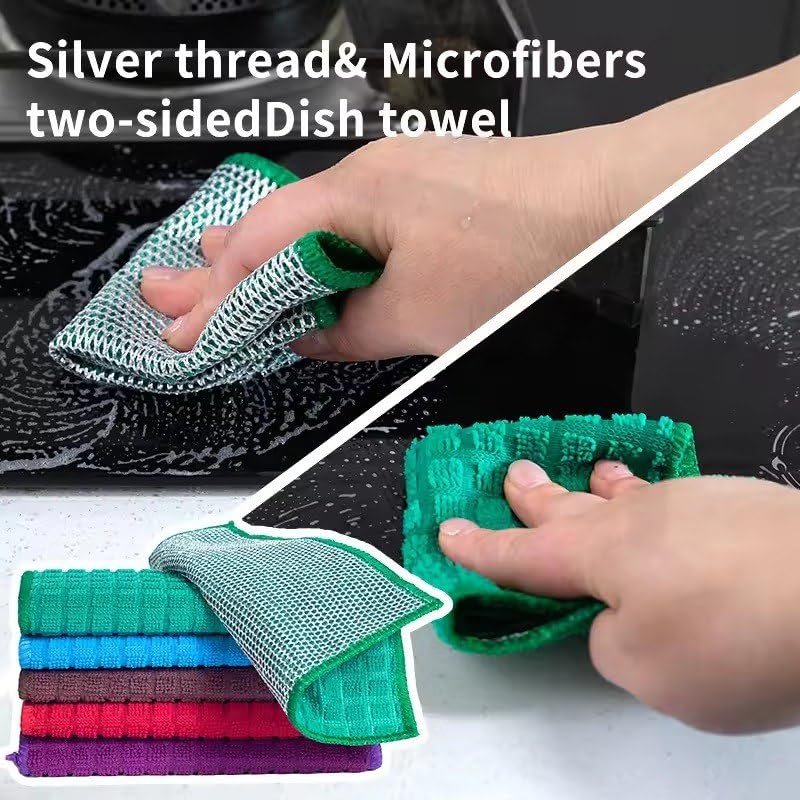 GOYKA 2-Pack Multipurpose Microfiber Dish Cloths - Double-Sided Non-Scratch Kitchen Cleaning Rags for Stainless Steel, Dishes & Countertops - Dishwasher Safe - Perfect for Washing Dishes, Cleaning Appliances & Polishing Surfaces