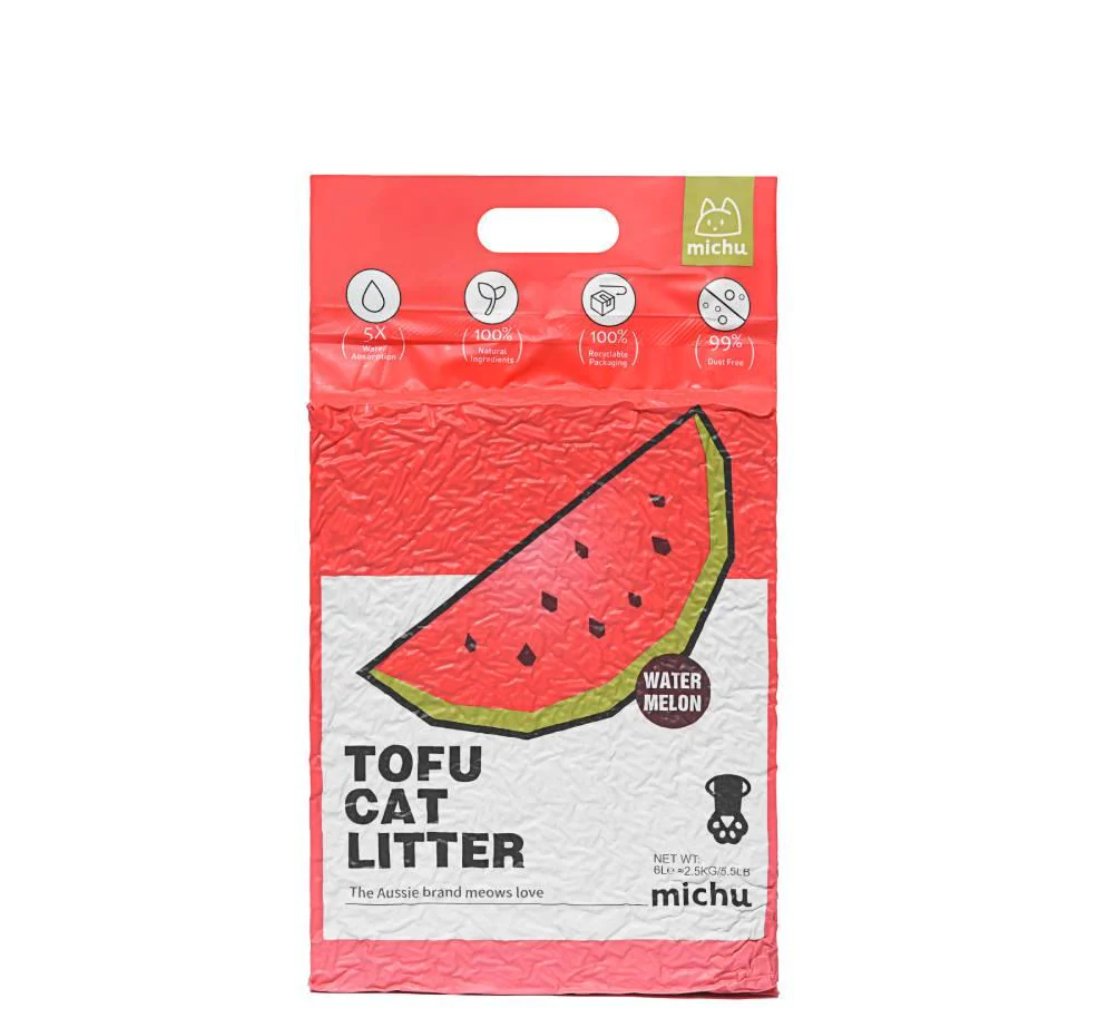 **Gen3 6L Dust-Free Natural Clumping Tofu Cat Litter - Watermelon Scented, Eco-Friendly & Low Tracking - Perfect for Small Spaces & Odor Control**