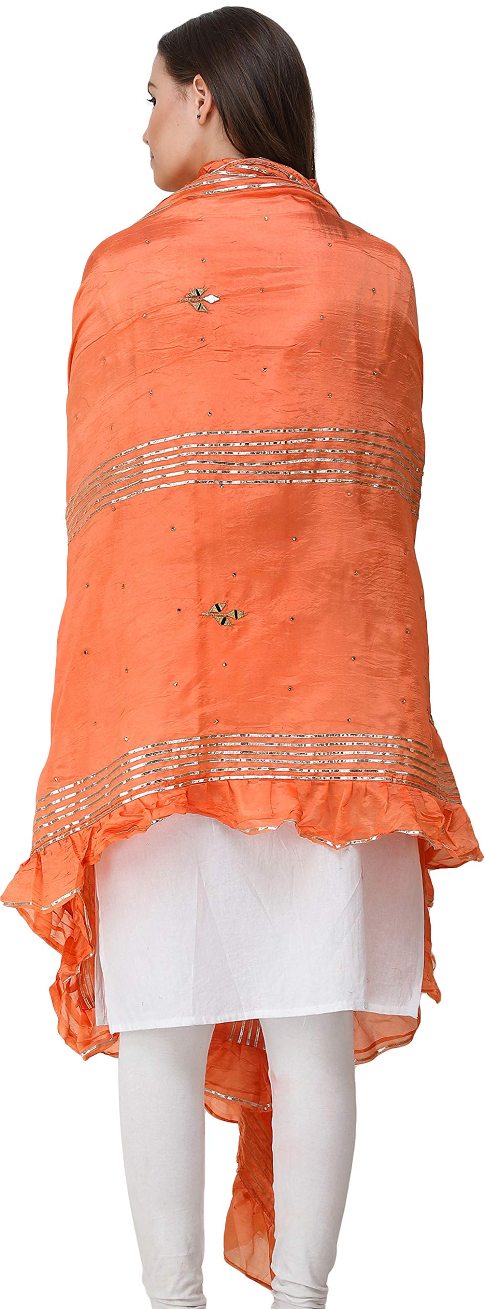 Exotic Indian Dupatta from Amritsar - Gota Patches & Frill Border Art Silk Scarf for Women | Perfect for Weddings, Parties & Ethnic Outfits