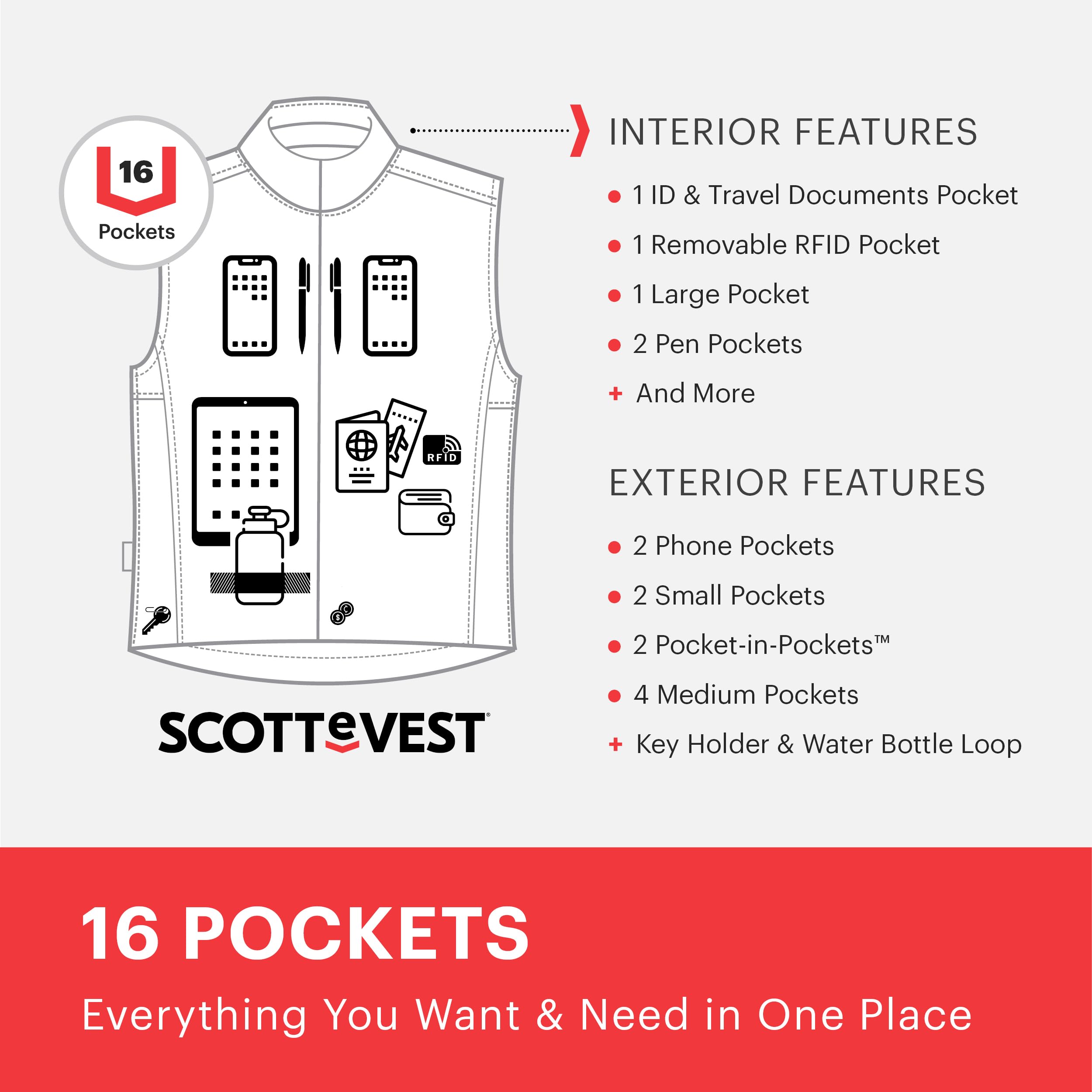 SCOTTeVEST Women's Featherweight Travel Vest with 16 Hidden Pockets - Lightweight Water Repellent Jacket for Hiking, Airplane & Outdoor Activities