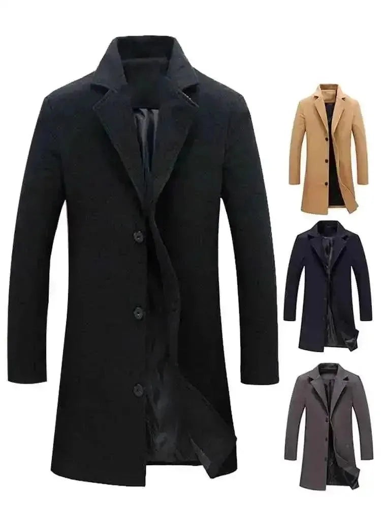 Premium Men's Wool Overcoat - Winter Warm Long Coat for Business & Casual Wear - Perfect for Office, Dating & Outdoor Activities