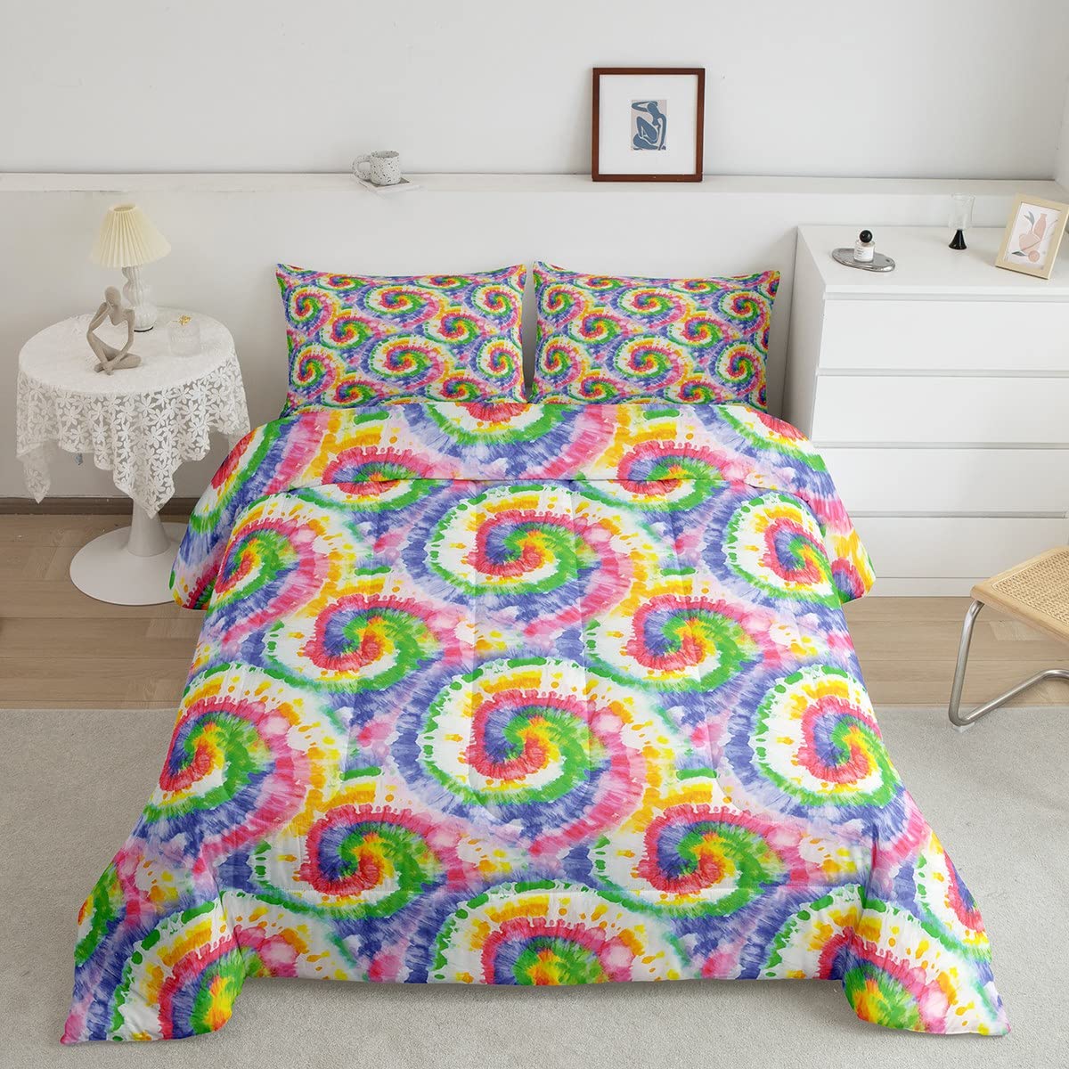 Boho Tie Dye Queen Comforter Set - Soft Microfiber Bedding for Teens & Adults - Tribal Style for Cozy Bedrooms