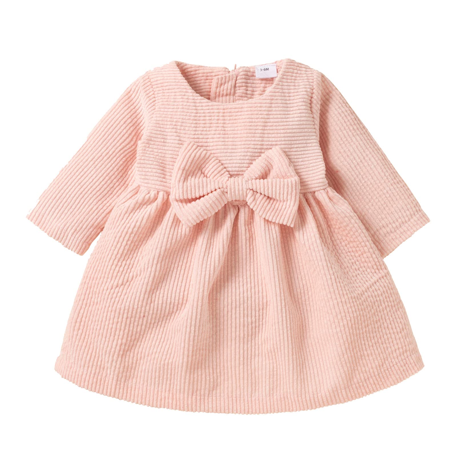 **Toddler Girls Long Sleeve Princess Dress with Bowknot - Solid Color Baby Girl Clothes for Parties, Holidays & Special Occasions**