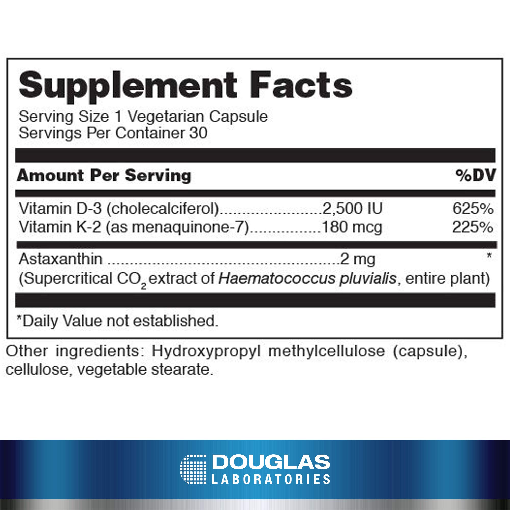 Douglas Laboratories K2-D3 with Astaxanthin - Bone & Immune Support Supplement with Vitamin D3 & MK-7 - Antioxidant for Vascular Health - 30 Vegetarian Capsules - Supports Heart, Joint & Skin Wellness for Active Lifestyles