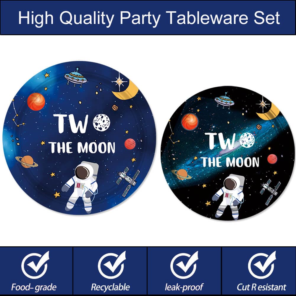 71 Pcs Outer Space Themed Birthday Party Supplies - Moon Decorations, Astronaut Tablecloth, Flatware Set (Spoons, Forks, Knives), Plates & Napkins for Boys 2nd Birthday | Perfect for Space-Themed Parties, Baby Showers & Cosmic Celebrations