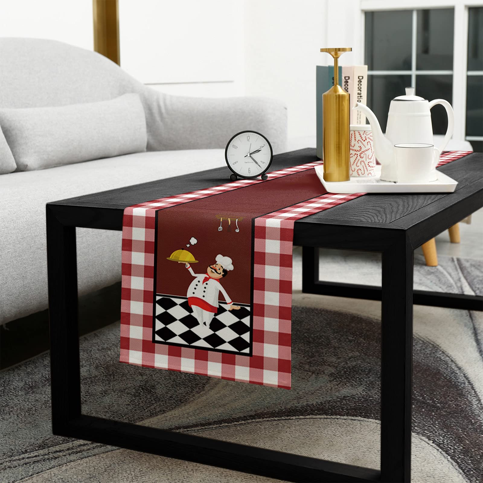 120 Inch Long Cotton Linen Buffalo Plaid Checked Table Runner - Red Burlap Kitchen Decor for Dining, Coffee, Party & Wedding Tables | Rustic Farmhouse Style Table Accessory for Holiday Gatherings and Home Decor