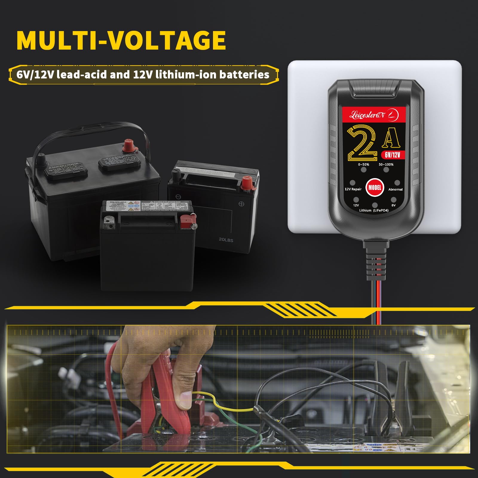 LST 2A Smart Battery Charger & Maintainer - 6V/12V Automatic Trickle Charger for Car, Motorcycle, Lawn Mower, Tractor - Compatible with SLA, AGM, Gel & Lead Acid Batteries - Perfect for Winter Storage & Long-Term Vehicle Maintenance