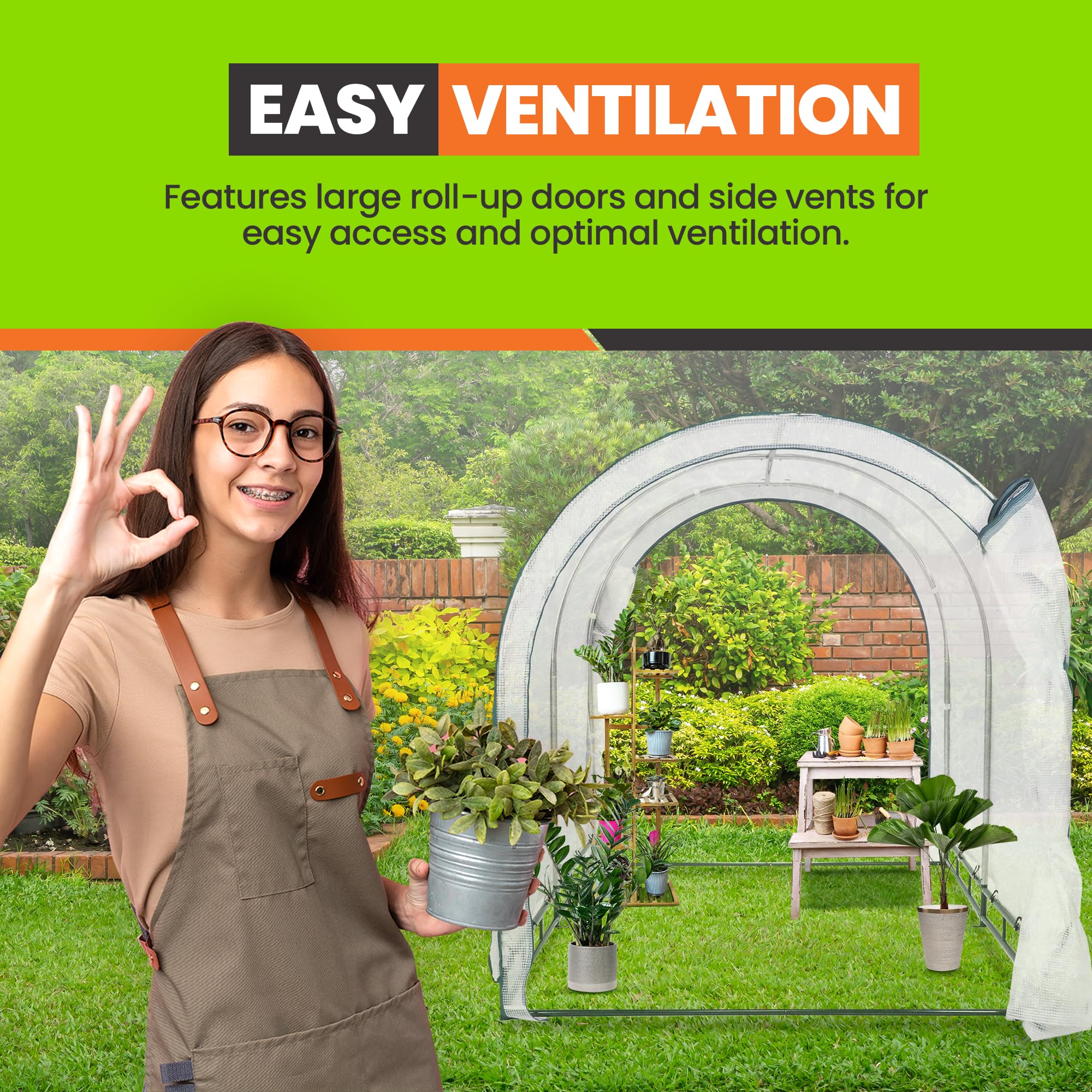 6' X 8' Greenhouse for Plants & Flowers - Indoor/Outdoor Portable Large Plant Cover - Perfect for Gardening Enthusiasts & Beginners - Ideal for Home Gardens, Balconies, and Backyards