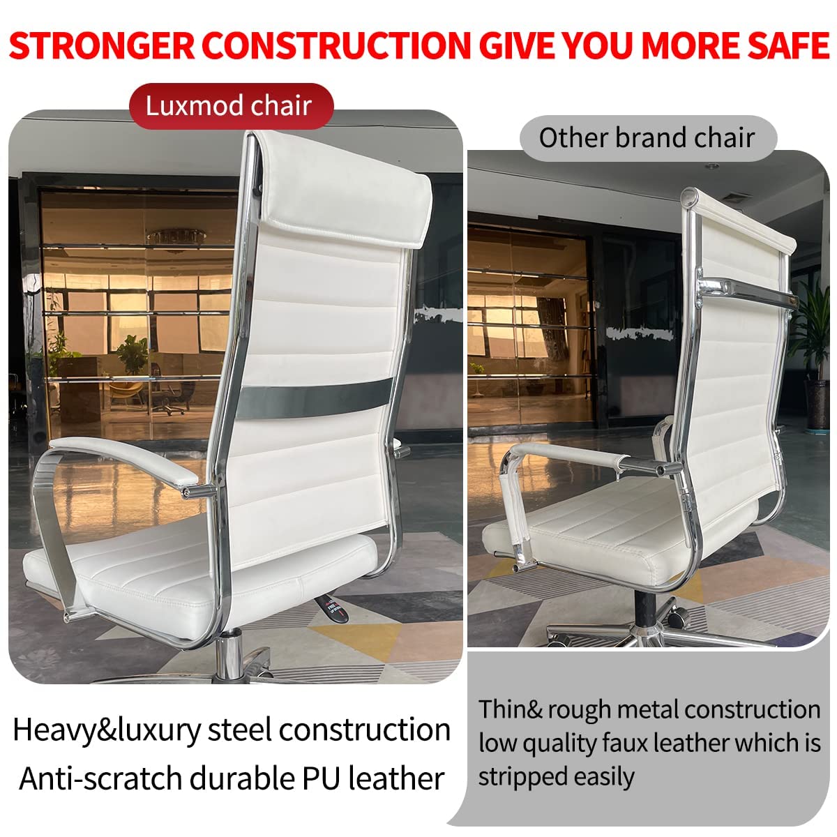 Ergonomic Office Chair with Adjustable Armrests & Lumbar Support - Swivel Desk Chair in Durable Vegan Leather - Comfortable Computer Chair for Home & Office Workspace (White) - Perfect for Long Work Hours, Gaming & Study Sessions