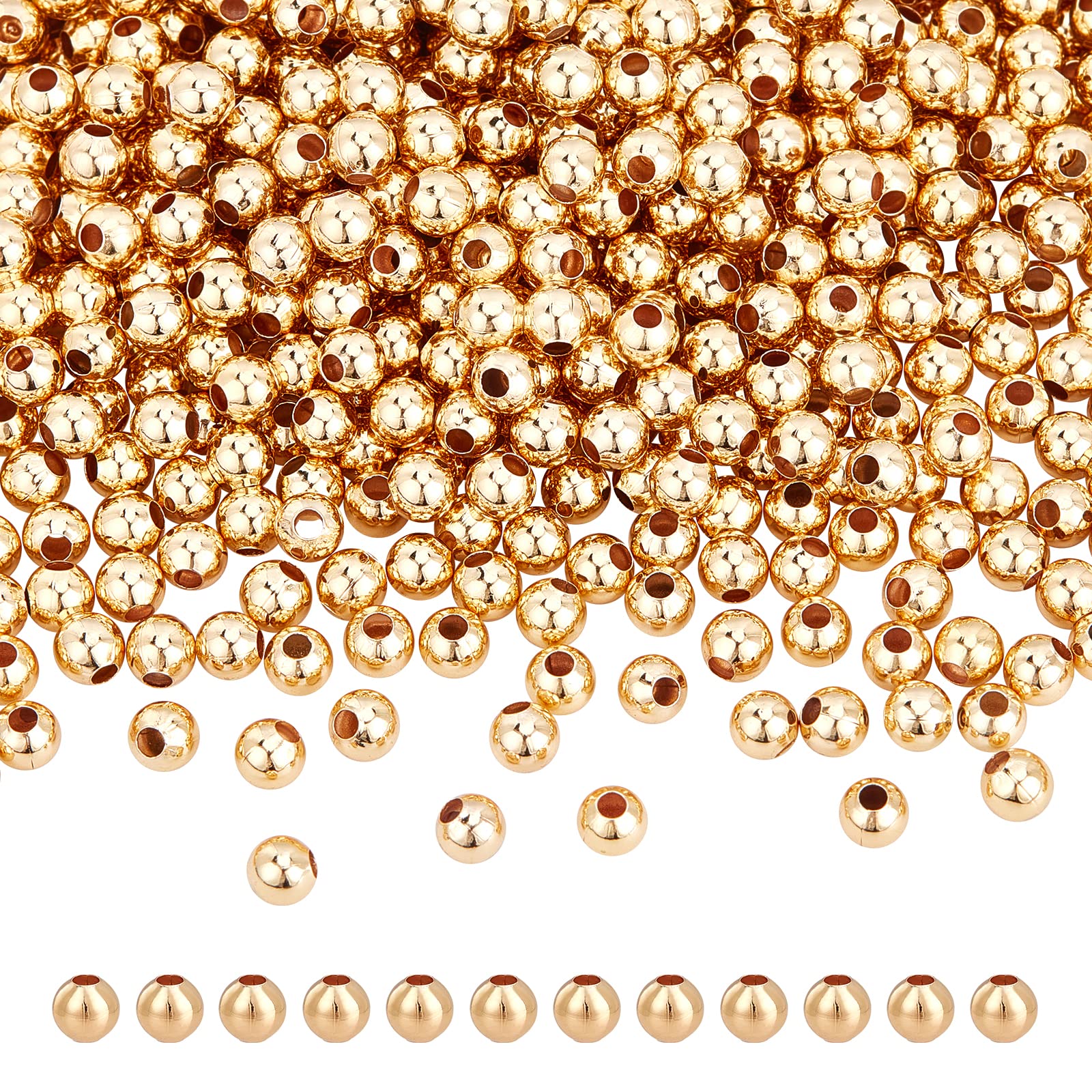 1000 Pcs 18K Gold Plated Solid Brass Beads - 4mm Smooth Metal Spacer Beads for Jewelry Making, DIY Crafts & Bracelet Design | Tarnish-Free, 1.2mm Hole | Perfect for Necklaces, Earrings & Handmade Gifts