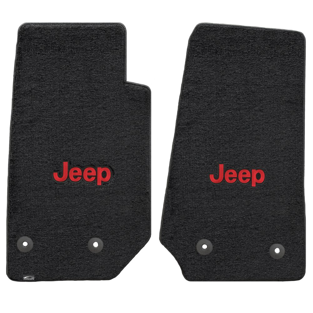 2-Piece Front Seat Covers with Black Velourtex & Red Jeep Logo - Compatible with Jeep Wrangler Unlimited 2014 - Durable & Stylish Upgrade for Off-Road Adventures & Daily Commutes