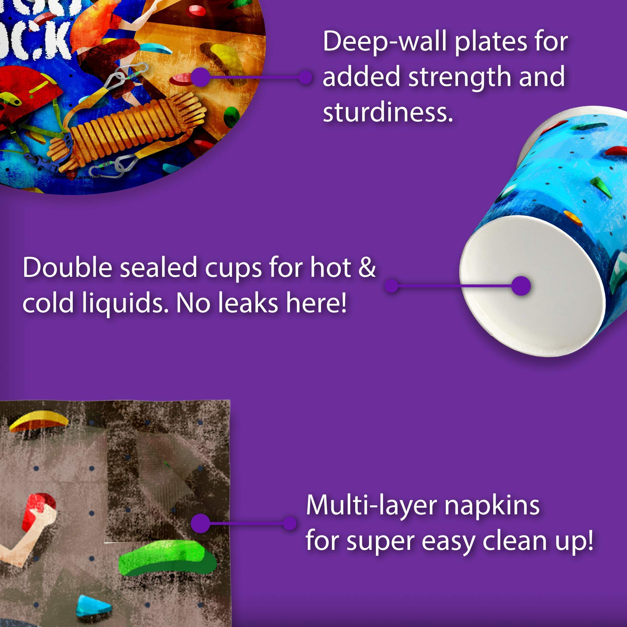 Rock Climbing Themed Party Supplies Set - 16-Piece Tableware Kit with Plates, Napkins & Cups for Adventure Birthday Decorations | Perfect for Kids' Climbing-Themed Parties & Outdoor Celebrations