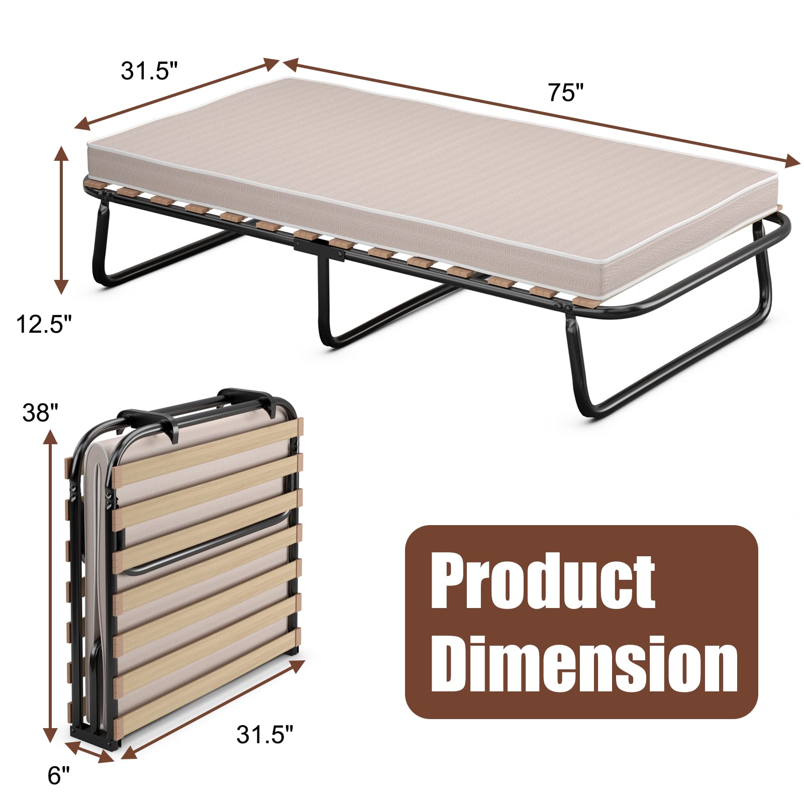 KOMFOTT Foldable Guest Bed with Memory Foam Mattress - Sturdy Metal Frame Space Saving Folding Sleeper Sofa | Portable Bed for Home, Office & Travel | Made in Italy | Perfect for Spare Rooms, Sleepovers & Temporary Accommodation