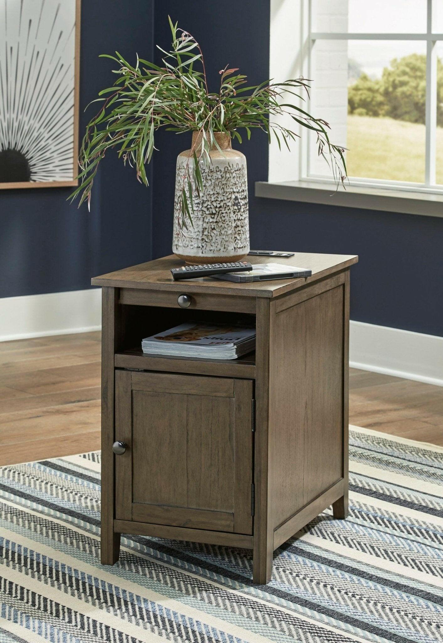 Treytown Gray Chairside End Table T300 217 - Modern Side Table for Living Room, Bedroom & Office - Small Accent Table with Storage Shelf