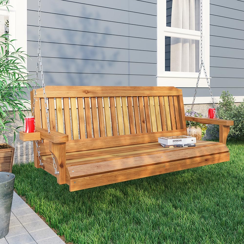 Texas Cedar Co. 5ft Traditional Red Cedar Porch Swing - Outdoor Patio, Garden & Backyard Relaxation for Family & Friends