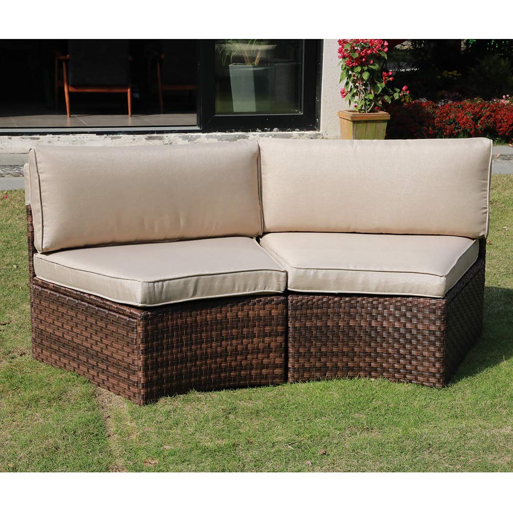 SUNSITT 2-Piece Half Moon Patio Furniture Set - Curved Outdoor Wicker Sectional Sofa with Beige Cushions for Garden, Poolside & Backyard Relaxation
