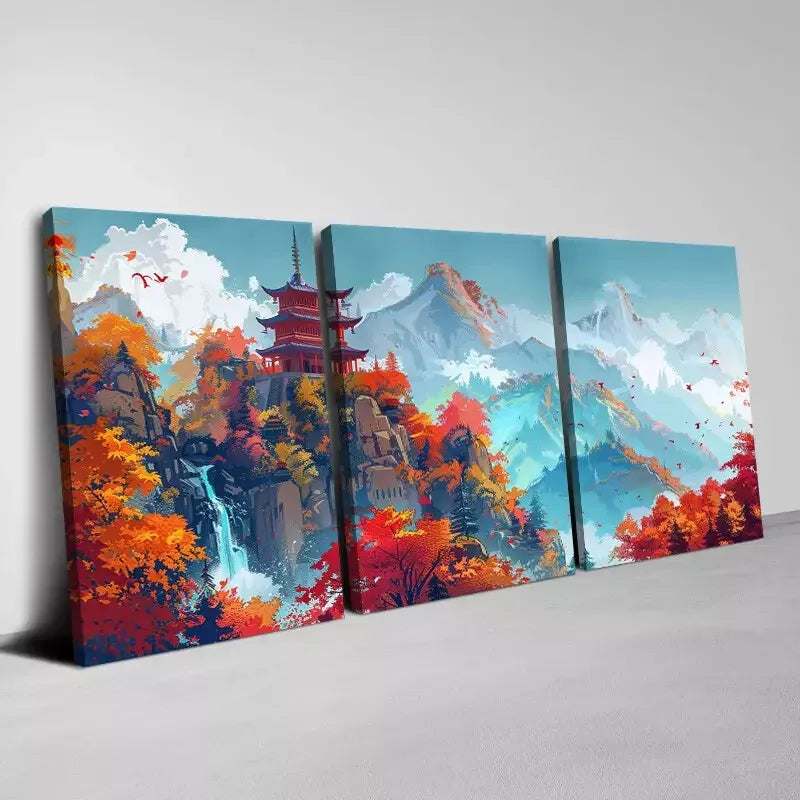 3-Piece Enchanting Lakeside Town Canvas Art Set - Framed 50x70cm High Quality Wall Art Print - 100% Australian Made - Ready to Hang - Perfect for Living Room, Bedroom & Office Decor