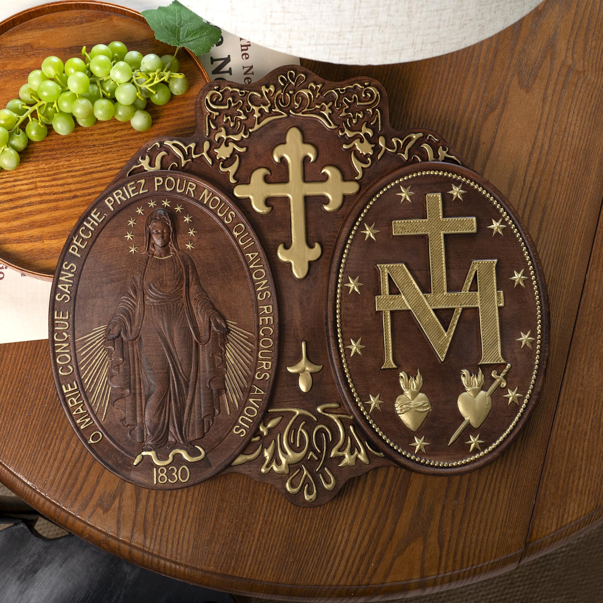 Handmade Wooden Virgin Mary Wall Plaque - 16 Inch Religious Art Sculpture for Home Decor, Catholic Gifts & Christmas Present | Perfect for Church, Prayer Room & Christian Home Décor