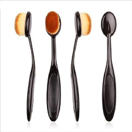 LANELLIE Professional White & Black Oval Foundation Brush Set (2-Piece) - Perfect for Liquid, Cream & Powder Makeup Application