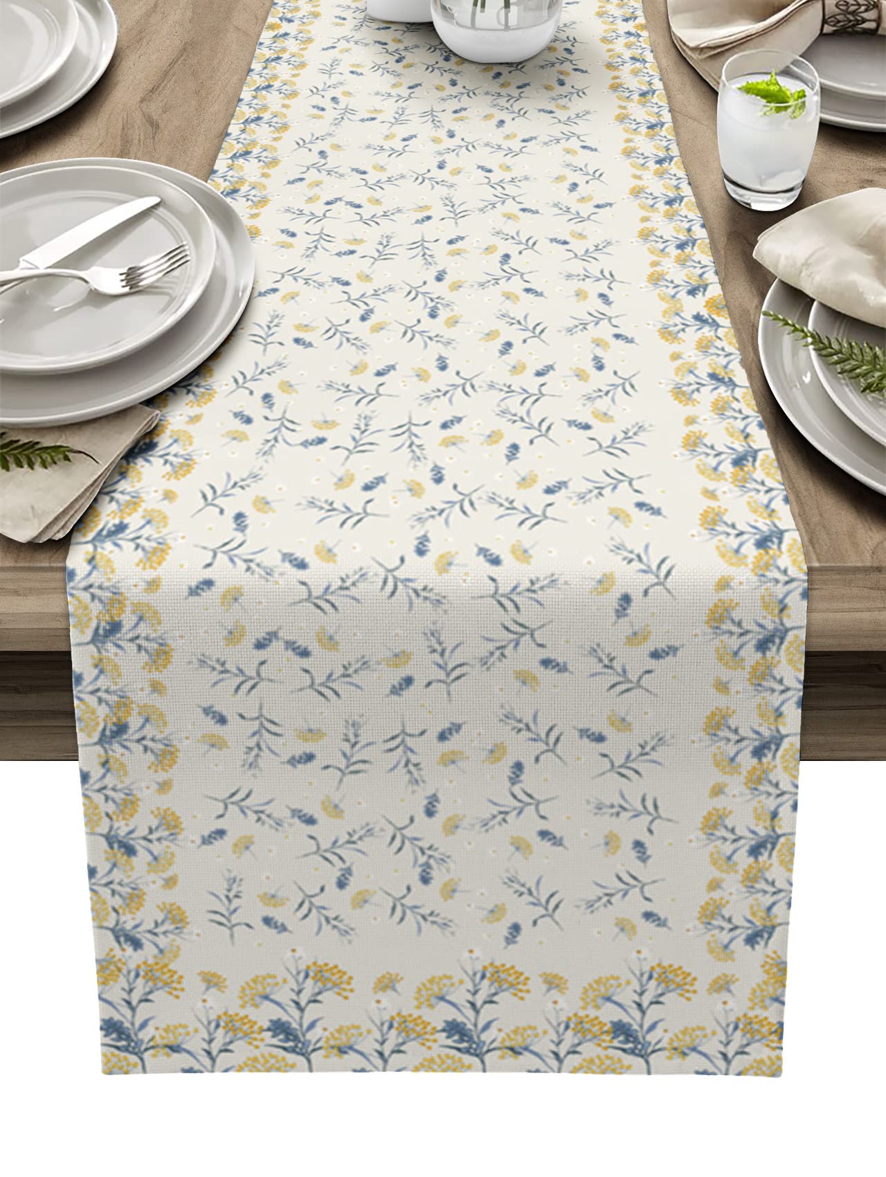 Burlap Linen Table Runner 36 Inch - Rustic Beige Floral Farmhouse Decor for Dining Table, Coffee Table, Dresser | Perfect for Spring Harvest Theme, Wedding Party & Banquet Decorations | Kitchen & Home Decoration Accessory