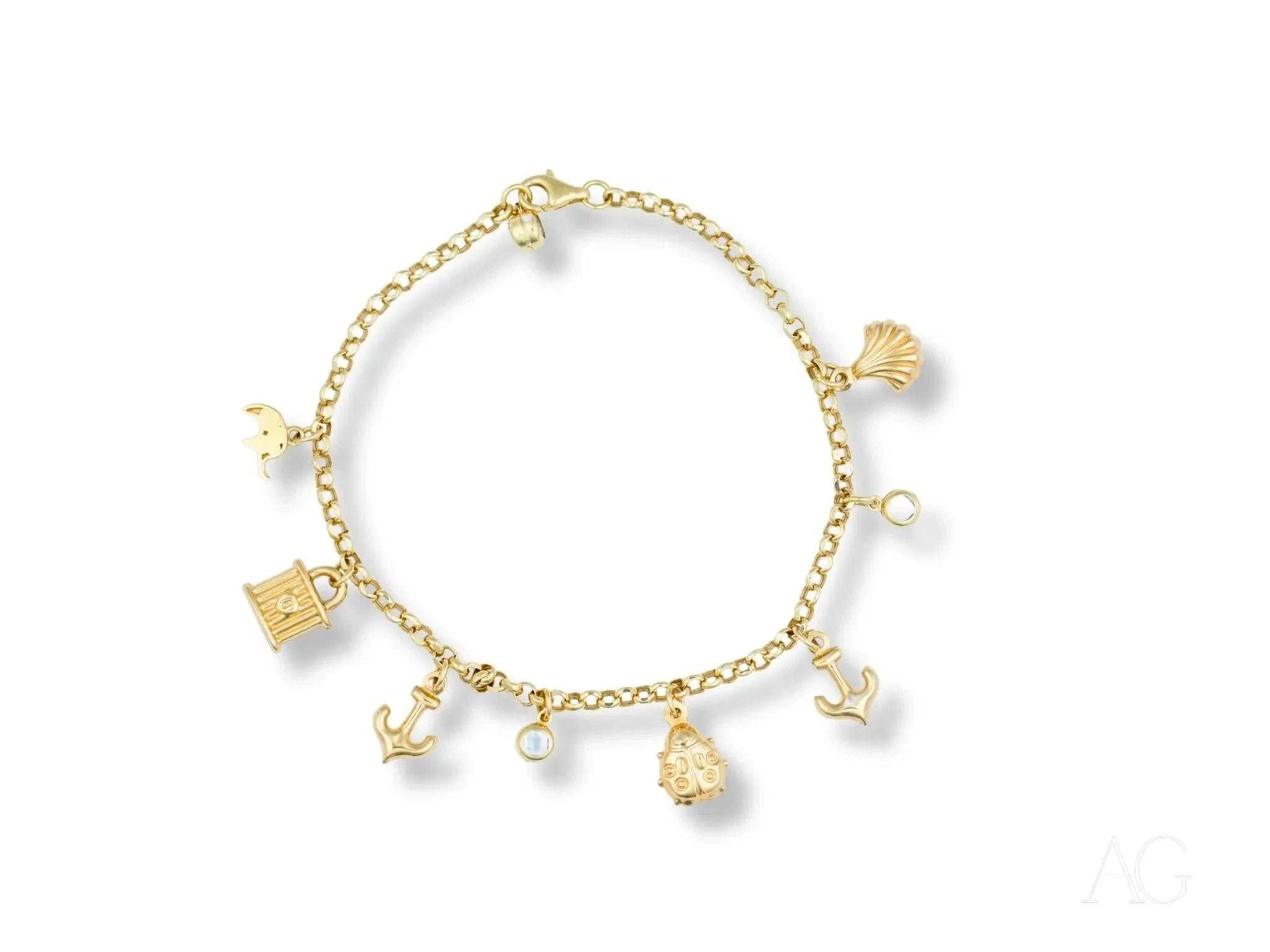 18K Gold Nautical Charm Bracelet with Sea-Inspired Charms - Elegant Jewelry for Women, Perfect for Beach Vacations, Weddings & Everyday Wear